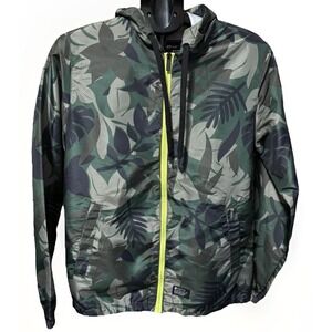 MATIX Mens S Palm Green Camouflage Lightweight Full Zip Nylon Hooded Jacket